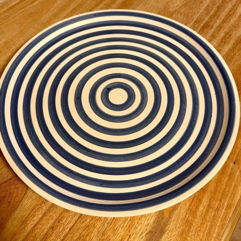 Blue & White Concentric Circle Oval Platter | Modern Minimalist Serving Plate